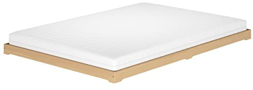 Niederflurbett Studentenbett Teenagerbett 140x200 Buche Massivholz mit wählbarem Zubehör V-60.66-14Rollrost und Matratze inkl.
