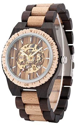 OSOLVE Lederarmband Luxus Vollholz Armband Mechanische Herrenuhren Natürliche Automatische Holzuhr Faltschließe Herrenuhr