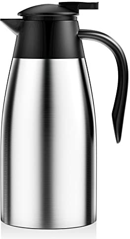 Thermokanne Isolerkanne 2 Liter, 304 Edelstahl Isolierte Isolierkanne, 24 Stunden Wärmedämmung, für Wasserkocher, Teekannen und Kaffeemaschinen zum Warmhalten von Getränken (Silber)