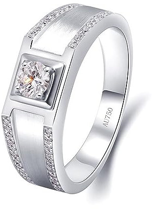 ANAZOZ Eheringe für Mann, Ringe Weißgold für Herren 750 Ringe Breit mit Diamant 0,3ct Bandring Größe 52 (16.6)