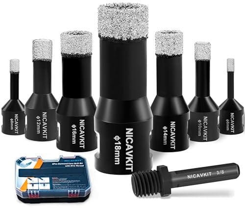 NICAVKIT 8Pcs Punte Diamantate per Piastrelle con Adattatore, M14 Diamantate per Sega a tazza da 6/8/10/12/14/16/18 mm, Frese a Tazza Diamantate per piastrelle, porcellana, granito, marmo