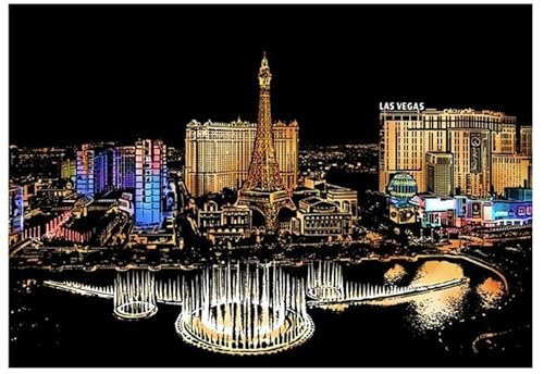 Moments Magische Rubbellichter Las Vegas 40x28cm - Kratzbild für Kinder und Erwachsene, magische Bastelkratzer, Entspannung und gemeinsame Momente für die ganze Familie, kreatives Ableben