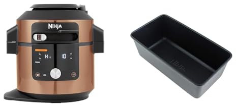 Ninja Foodi MAX Multi Cooker with SmartLid, 14 Cooking Functions in 1, 7.5L 14in1 Pressure Cooker, Copper/Black OL650UKCP & Non-Stick Loaf Tin [4021J300EUK] Official Accessory