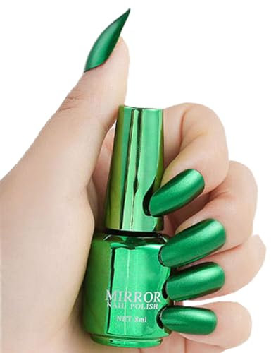 Mirror Nail Varnish Metal Nail Polish, Green Metallic Effect Nail Art Polish, Auroras Shining Pearl Shell Sparkle Gel Nail Polish Home, Mirror Effect Nail Varnish, Long Lasting & Chip Resistant
