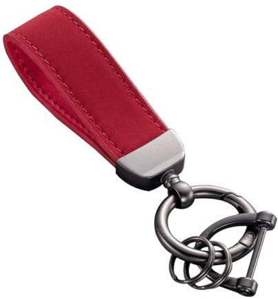 JNNJ Porte-Clés De Voiture En Cuir Daim, Porte-Clés De Voiture En Cuir Daim Avec Anneau En D Antiperte, Porte-Clés Cuir Daim Avec Boucle à Ressort Ouverte Et Anti-Perte, Accessoires Voiture(Rouge)
