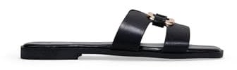 BOSANOVA Sandalias Tipo Pala para Mujer con Detalle de Pieza metálica en la Pieza Frontal y Suela Plana de 1.5 cm en Goma. Sin Cierre. Calzado para Mujer Negro 38