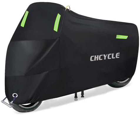 Copertura per moto 300D, resistente, per tutte le stagioni, impermeabile, copertura per motorino, universale, per esterni, con fori di bloccaggio e borsa per il trasporto (nero, XXL)