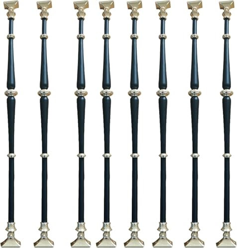 AVLLSO Geländer Bodenmontiertes Geländer für Geländer mit Zwei schwenkbaren Schuhen, Schwarz-goldene Aluminium-Treppenspindeln für Balkon, Wohnungen(8 Packs)