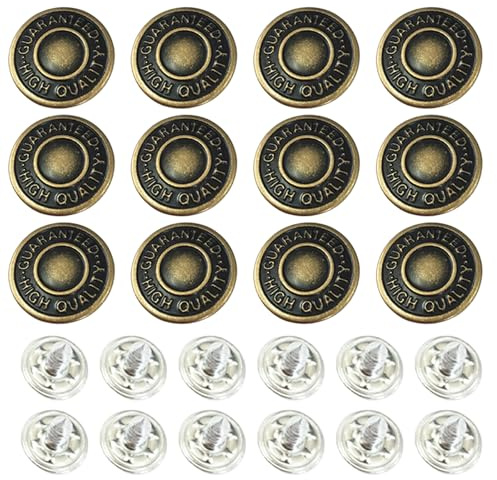 17mm Brass Jeans Buttons, Hammer on Tack Buttons 12 Set