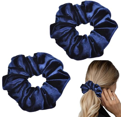 ​​2 Stück Dicke Haargummis Damen,Haargummi Scrunchie,Hair Ties,Scrunchies Haargummi Groß,Haarschmuck für Damen,Große Samt Haargummis(Marineblau)