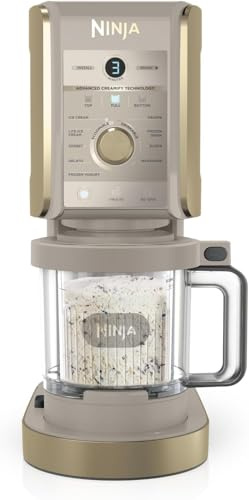 Ninja CREAMi Deluxe Eismaschine und Frozen Dessert Maker mit 3 Dosen, 10 Funktionen, macht Eiscreme Slushi und mehr, 2-in-1 Geschmacksoption, Stone Gold, NC501UKSTGD