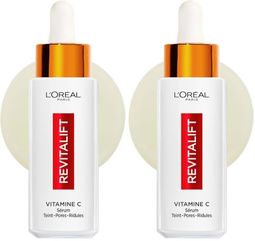 L’Oréal Paris – Sérum 12% Vitamine C Pure + Acide Salicylique + Vitamine E – Antioxydant & Anti-Âge – Teint irrégulier, Pores et Ridules – Flacon Anti-UV – Revitalift Clinical – 30 ml (Lot de 2)