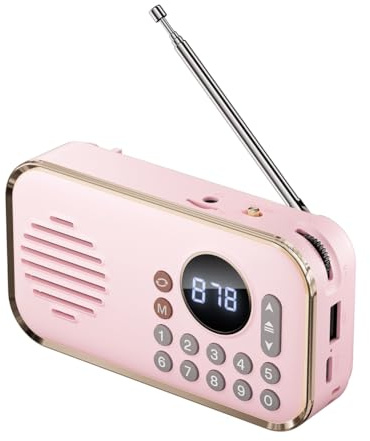 Gosera Tragbares FM-Radio, Wiederaufladbar, Kleiner Kabelloser Bluetooth-Lautsprecher, Surround-Stereo-Sound, USB-Vintage-Radios, Pink