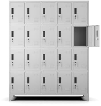 Muralo Schließfachschrank mit 20 Fächern, Metall, Abschließbar - Grau | Umkleideschrank 172x136x45 cm, Sicherheitszylinderschloss, Lüftungsschlitze, Etikettenhalterung - für Schule, Fitnessstudio