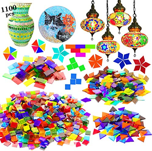 Csdtylh Lot de 1100 carreaux de mosaïque en verre pour travaux manuels, pièces de mosaïque en verre teinté, fournitures de mosaïque pour décoration de la maison, loisirs créatifs, projets de
