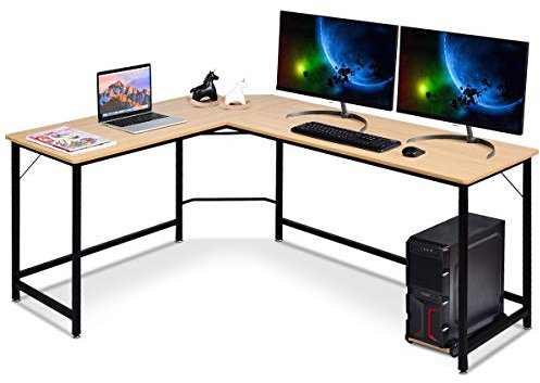 COSTWAY Schreibtisch L-Form, Eckschreibtisch, Gaming Computertisch PC-Tisch Computerschreibtisch mit CPU-Ständer, Bürotisch Ecktisch Winkelschreibtisch für Home Office, 168 x 125 x 74 cm (Natur)