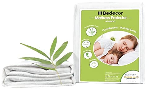 Bedecor Fibre de Bambou Protège Matelas imperméable, Ultra Doux, Respirant, Hypoallergénique, Silencieux-140x190/200cm