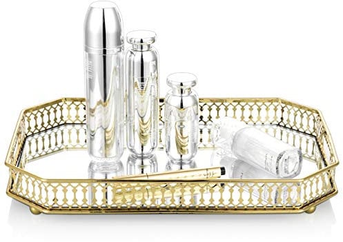 NUPTIO Metal Mirrored Decorative Gold Rectangle Candle & Cake Tray, Multifunctional Dish & Fruit Trays, Cosmetics & Jewelry Organizer