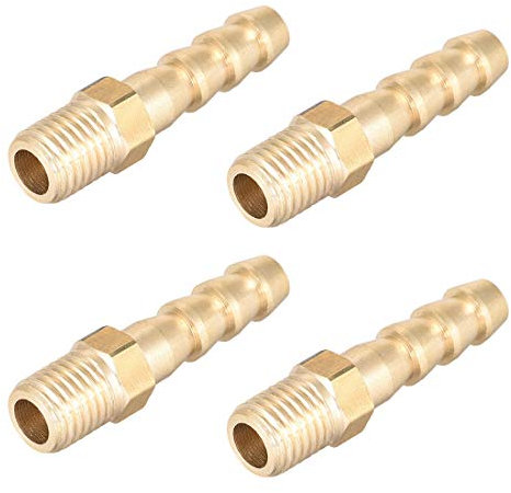 sourcing map Verbindungsstück aus Messing metrischer Stecker mit Widerhaken Schlauchtülle 6 mm x M8 x 1 (4 Stück)