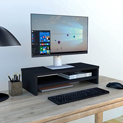 Henor. Monitorständer mit Mittelablage. TV Bildschirmerhöhung. Holz. 62 x 26.5 x 16 cm. Tragt 50 kg. Graphit