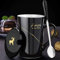 Black Constellation Beautiful Ceramic Mug Cup with Lid Spoon Milk Coffee Cup 420ml Coffee Cup Personalised Gifts Creative Personality Ceramic Mug (Aries)