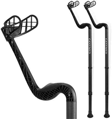 Ossenberg GANYMED® Unterarmgehhilfe - Gehhilfe mit anatomischem Softgriff - höhenverstellbare Unterarmstütze aus Leichtmetall - Krücken mit Gummifuß - bis 120 KG - schwarz