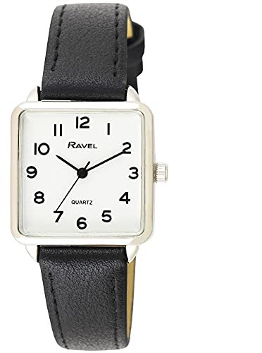 Ravel Women's Classic Square Everyday Watch with Clear Numbers - Black/Silver Tone