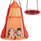 RELAX4LIFE Ø100 cm Nestschaukel mit Zelt, Gartenschaukel mit Tür & Fenster, Höhenverstellbares Hängezelt, bis 150 kg belastbar, Kinderschaukel für Indoor & Outdoor, für Kinder & Erwachsene (Orange)