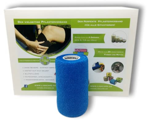 LisaCare Fixierbinde 12er-Set - 10cm Blau - Elastische Binde selbsthaftend | Mullbinden selbstklebend - Mensch & Tier (Blau) - Zertifiziertes Medizinprodukt