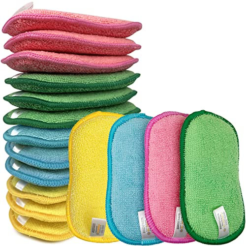 Lote de 12 Esponjas de Limpieza Lavables de Cocina Reutilizables de Doble Uso, Esponjas Lavables, Esponjas de Afeitar, Ideales para Lavar la Vajilla y las Cacerolas, Cocina, SDB