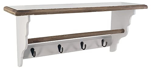 Landhaus Vintage Look Möbel weiß Regal Wandregal Aufbewahrung (Wandgarderobe Gustav, 4 Haken, 60cm)