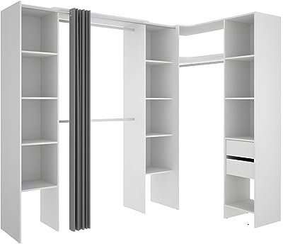 Vente-unique-Eckkleiderschrank Kleiderschranksystem - B. 164/234 cm - Weiß & Grau - Dorian