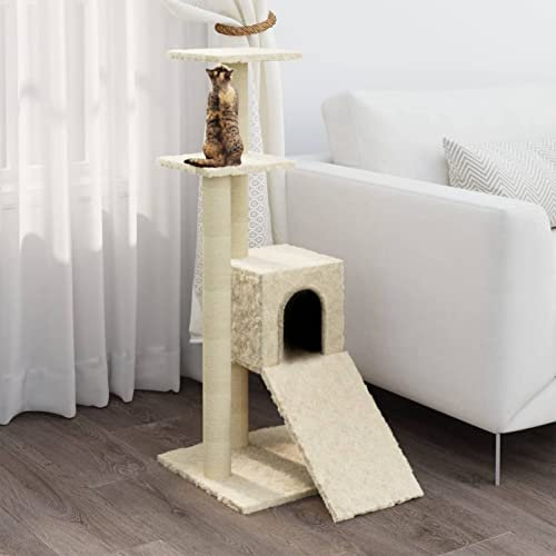 ANGYANG Kratzbaum mit Sisal-Kratzsäule, Katzenkratzbaum, Kletterwand, Kratzbäume Für Katzen, Kratzstamm, Kratzbaum Deckenspanner,n Creme 92 cm