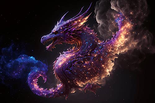 Vlies Fototapete Künstliche Intelligenz KI - LILA DRACHE 375 x 250 cm (inkl. Kleister) - Vlies Tapete, Wandtapete, Wandbilder - Tapete für Wohnzimmer Schlafzimmer, Büro, Küche - Montagefertig