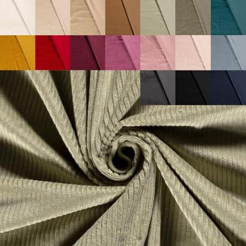 Breitcord Stretch Meterware - robuster Cordstoff - Baumwollcord dehnbar - dicker Rippenstoff - breit gerippt - Cord Baumwolle *ab 50 cm, Farbe: 026 lindgrün