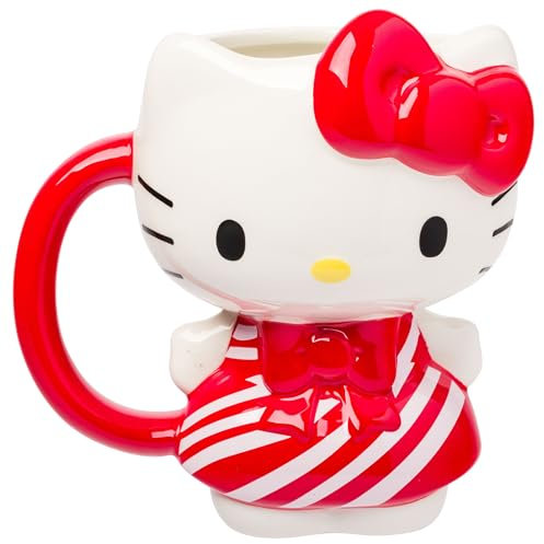 Silver Buffalo Sanrio Hello Kitty Candy Cane Dress - Taza de cerámica esculpida en 3D, capacidad para 20 onzas