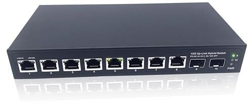 Elfcam® - 10Gb Commutateur Switch Fibre Optique Compatible avec Freebox Ultra et Orange Livebox 6, avec 2 Ports 10G SFP+ et 8 Ports 2,5 Gigabit Ethernet RJ45, Plug & Play Non Géré
