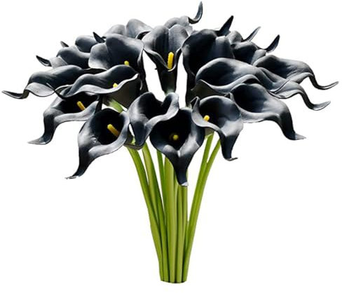 Wisafory Lot de 10 fleurs artificielles artificielles en latex réaliste - Lys calla - Bouquet de mariée - Arum artificiel - Toucher réel - Décoration pour mariage, salon, bureau, hôtel, cuisine - Noir