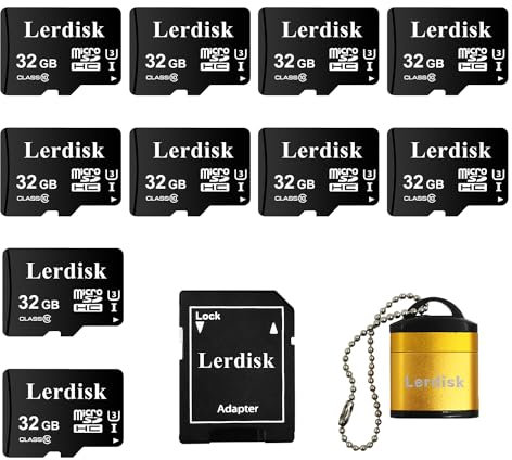 Lerdisk 10er-Pack Micro SD Karte 32GB U3 V30 A1 Class 10 | 4K Video für Drohnen, Dashcams & Android-Geräte | IP65 Wasserdicht (32GBX10)