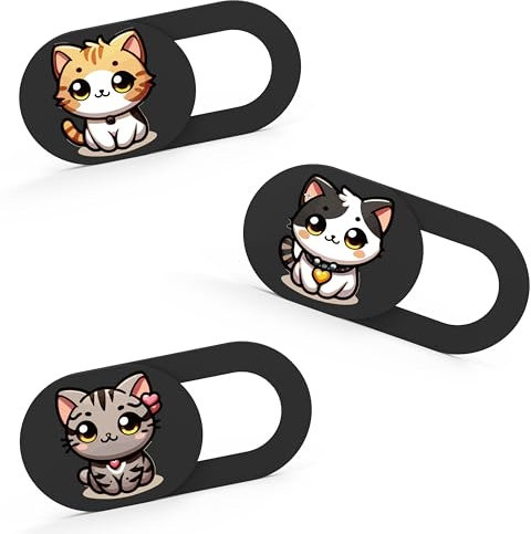 Tsyfro Laptop Camera Cover Slide [3-Pack], Cheap Ultra-Thin 0.03 Inch Webcam Cover for iPhone iPad MacBook iMac Camera Blocker Slider Great for Privacy (Cats WebCamCover - 3 Pack)