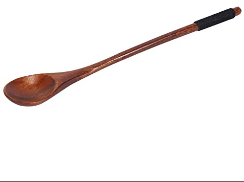 yksiahfi 6Pcs Long Handled Wooden Spoons Wood Tea Coffee Spoon Japanese Style Dessert Spoon Set Honey Mixing Spoon Wood Tableware
