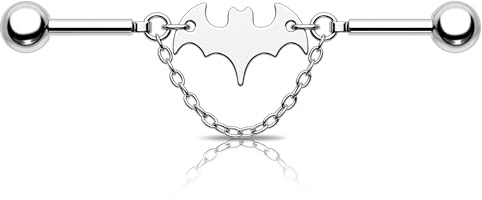 Melighting Halloween Industrial Piercing Schmuck Fledermaus Knorpel Ohrring 316L Edelstahl Industrial Barbell 14G Kette Industrial Bar Spinnennetz Ohrring, 14G 38MM, Edelstahl