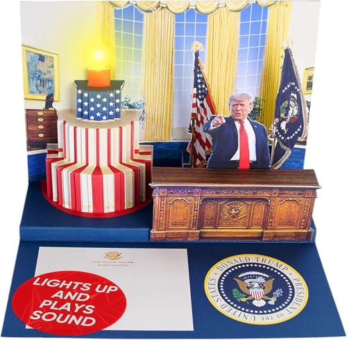 Pop Up Donald Trump Birthday Card with LIGHT, SOUND and Trump's VOICE - 3D President Says A Happy Birthday Message - Fun Card For Men, Women, Mum, Dad, Husband, Wife, Friend