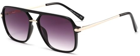 H HELMUT JUST Trendy Vintage Piloten-Sonnenbrille, quadratisch, für Damen und Herren, Retro, 70er Jahre (Glänzendes Schwarz/Grau)