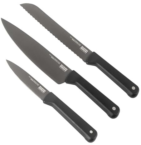 KUHN RIKON Iced Essential Knife 3-Piece Set with Chef's, Bread and Paring Knife. Crafted from Ice Hardened Germain Stainless Steel. Corrosion Resistant.
