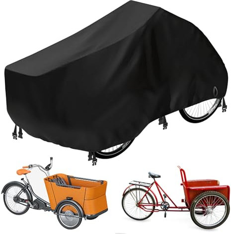 Rouzin Lastenfahrrad Abdeckung Dreirad, Fahrradschutzhülle Abdeckung Wasserdicht 420D Oxford-Gewebe Fahrradgarage für Lastenrad, Regen- und Schneeschutz, 220x100x105 cm
