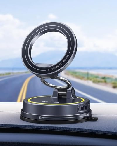 Baseus VC2 Flex Magnetic Car Phone Mount with Vacuum Suction, Dashboard & Windshield Phone Holder Magsafe Compatible, 720° Adjustable Foldable Stand for iPhone 17/16/15/14/Pro/ProMax