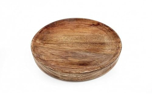Stylish Mango Wood Plate - Lightweight Round Plate, 22cm Serving Small Tabletop Wooden