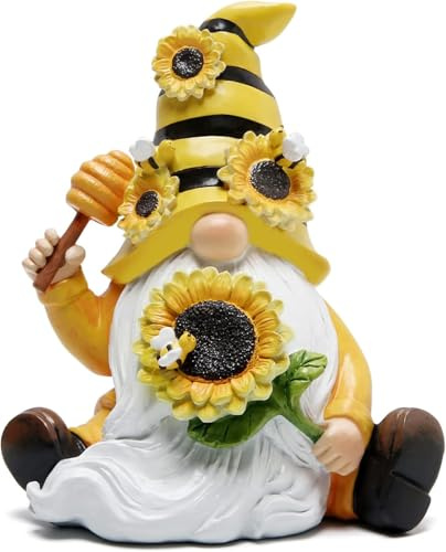 ZAWUU Bumble Bee Gonk Garden Ornament, Resin Sunflower Gnome Statue for Outdoor Patio Decor, Spring Summer Yellow Figurine Decoration for Balcony, Porch and Home