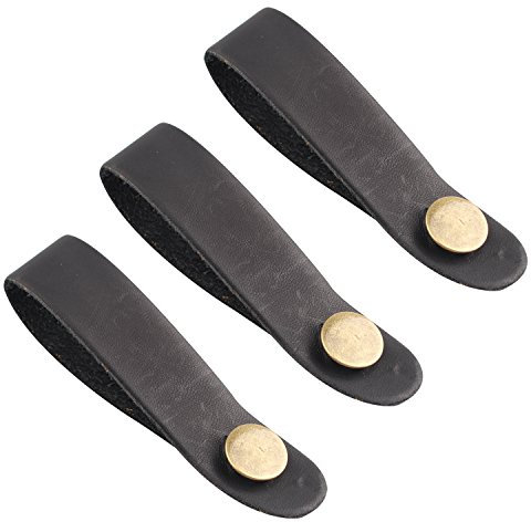 Futheda 3 STÜCKE Gitarre Lederspindelstock Krawatte Gurt Haken mit Retro Metallknopf Zubehör für Akustische/E-gitarre und Ukulele Schwarz